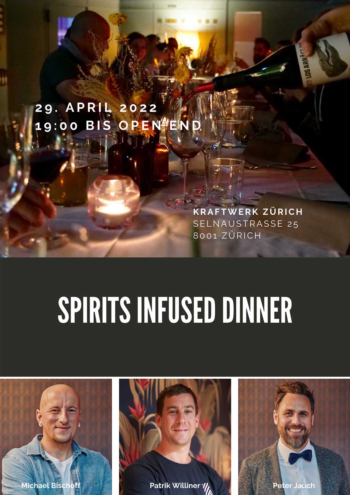 Flyer about spirits Dinner @Kraftwerk | Zürich